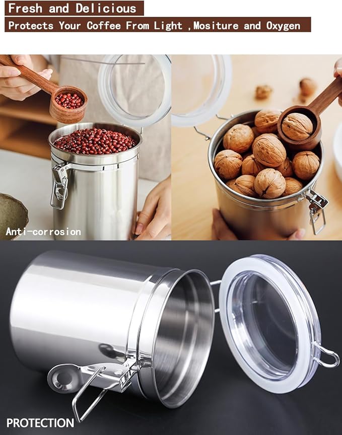 Stainless Steel Food Container with Clear Lids Airtight Container Stackable Small Canisters Kitchen Pantry Storage for Cereal, Snacks, Candy, Herbs, Spices, Sugar, Tea (1.8L Silver-2)