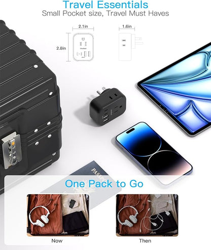 Travel Cruise Ship Essentials, Travel Plug Adapter with 4 Outlets 4 USB (4 USB-C), Cruise Approved Power Strip Non Surge Protector, Multi Plug Wall Outlet Extender, Travel Cruise Must Have Accessories