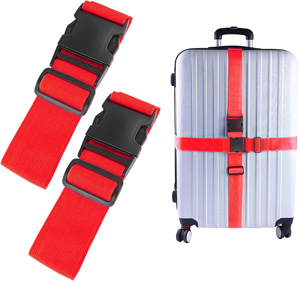 2Pcs Luggage Straps for Suitcase Travel Accessories TSA Approved, 80In Long Belts to Keep Your Suitcase Secure, Adjustable Bag Straps with Quick-Release Buckle for Travel Bag Closure, Red