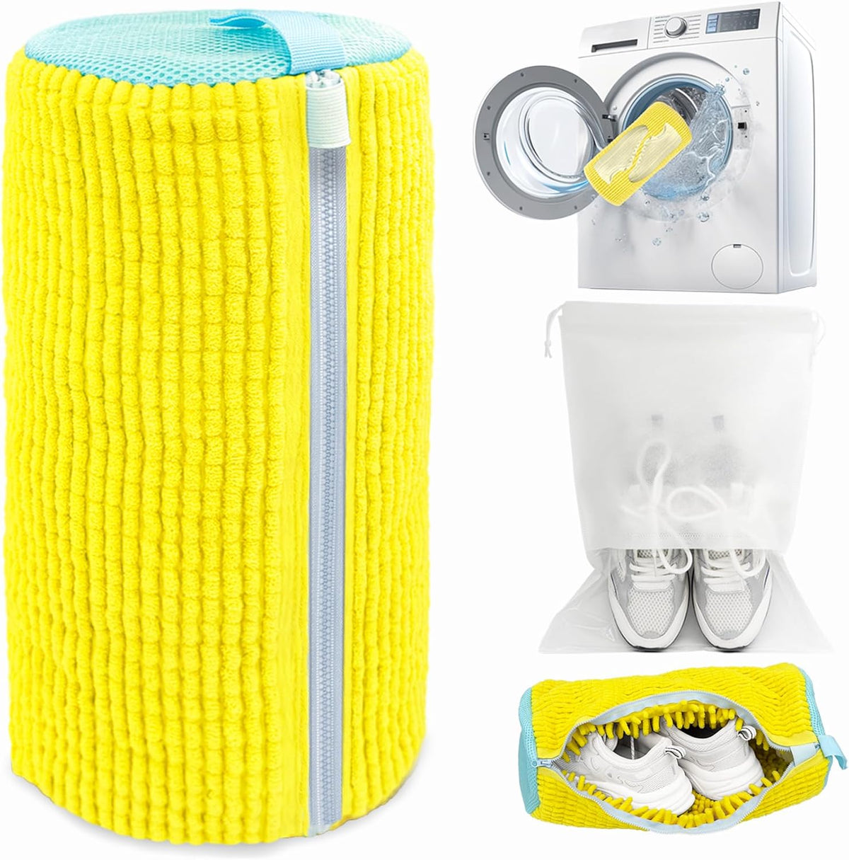 Shoe Washing Machine Bag,Laundry Shoe Bag for Washer and Dryer,Reusable Shoe Cleaning Bag for Sneakers,Tennis Shoes,With Self-locking Zipper, Microfiber Inside,Include Shoes Storage Bag