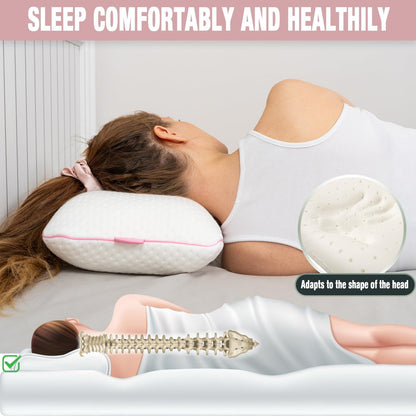 Travel & Camping Comfortable Memory Foam Pillow – Easy to Carry Portable Bag – Temperature Regulating Pillow Case (Pink + Extra Cover)