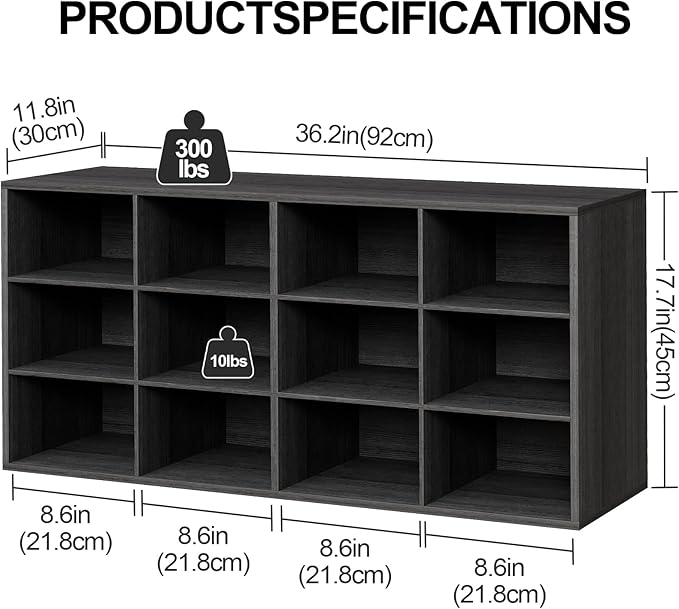 12-Cubby Shoe Rack, 3-Tier Wood Shoe Organizer, Multifunctional Shoe Organizer Bench for Entryway, Mudroom, Hallway, Closet,36.22 * 11.81 * 17.72 Inch,Black