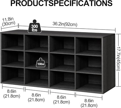 12-Cubby Shoe Rack, 3-Tier Wood Shoe Organizer, Multifunctional Shoe Organizer Bench for Entryway, Mudroom, Hallway, Closet,36.22 * 11.81 * 17.72 Inch,Black