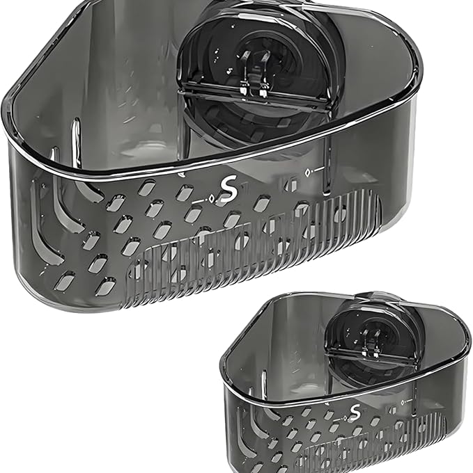Kitchen Sink Storage Rack Suction Cup Corner Organizer for Sinks Drill-Free Triangular Sink Rack with Drain Basket Includes Adhesive Sponge and Soap Dish 2-Piece Set for Countertop Organization