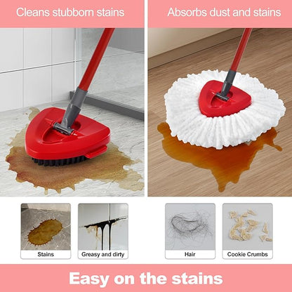 Spin Mop Heads Replacements for O Ceda EasyWring 1-Tank System, 3 Microfiber Mop Head Refills, 4-Section Iron Handle, 1 Base and 1 Scrub Brush Combo Set for Floor Cleaning