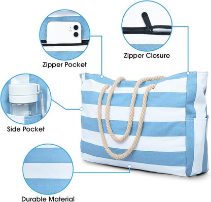 Becokan Beach Bag Large Beach Tote Bag for Women Waterproof Sandproof Swim Pool Bag With Zipper
