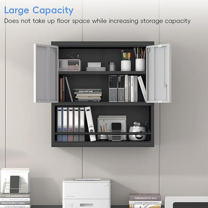 Metal Garage Cabinets, Lockable Storage Cabinet, Metal Cabinet with Open Storage, Upper Tool Cabinet for Basement, Wall Mounted Cabinets for Shop