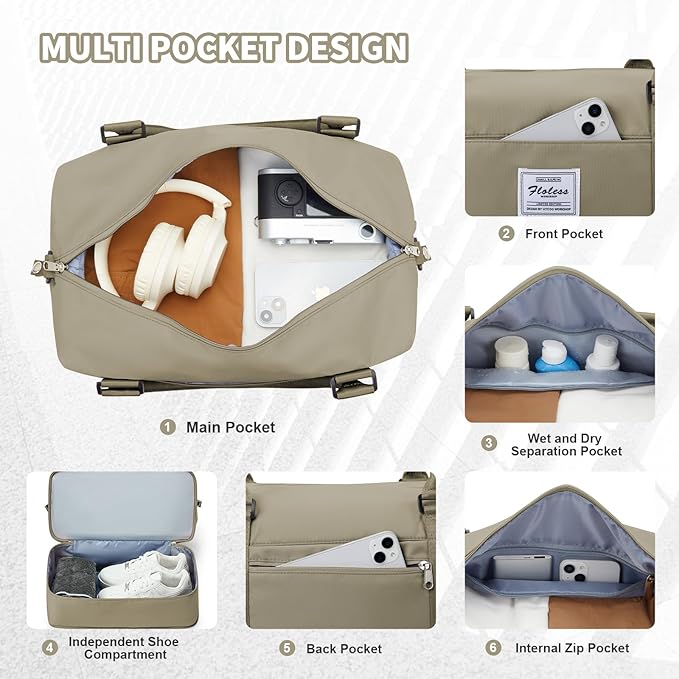 Travel Duffel Bag, Sports Tote Gym Bag, Shoulder Weekender Overnight Bag for Women