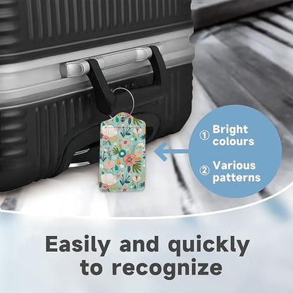 2 Pack Leather Luggage Tag for Suitcase Spring Flowers Leaves Berries Unique Travel Tags with Privacy Cover ID Label & Stainless Steel Loop for Men and Women Baggage