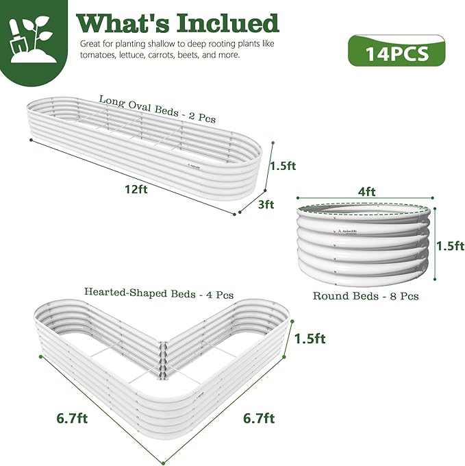 A ANLEOLIFE Set of 14, 18 Inch Tall Raised Garden Beds Kit, Heart-Shaped