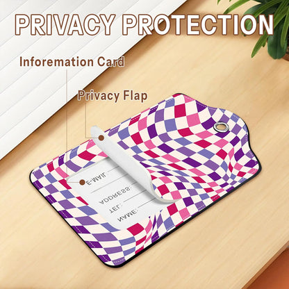2 Pack Checkered Luggage Tags for Suitcases, Plaid Leather Luggage Tag Waterproof, Name ID Labels with Privacy Cover Suitcases Bag Luggage Tags for Travel, Travel Accessory Luggage Tag