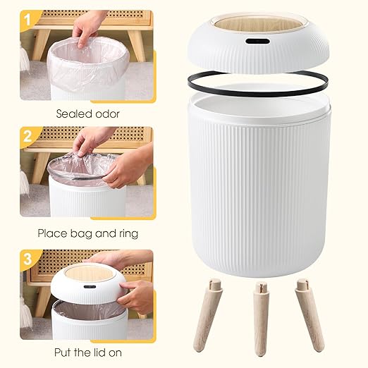 Automatic Motion Sensor Bathroom Trash Can with Lid, 3 Gallon / 11L Touchless Trash Garbage Bin with Removable Legs for Kitchen, Bedroom, Office, Small Trash Cans Trashcan Wastebasket-White