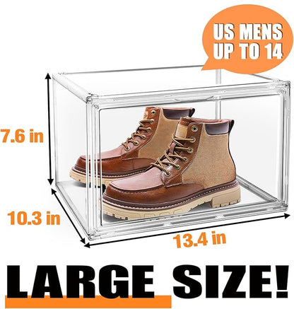 10 Pack Shoe Box Organizer Clear Plastic Stackable Shoe Boxes with Magnetic Lid Acrylic Display Case Shoe Containers for Entryway,Sneaker Storage Fit up to US Size 12