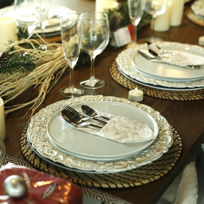 Antique Charger Plates, 13 Inch White Dinner Plate Chargers Round Server Ware.