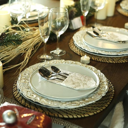 Antique Charger Plates, 13 Inch White Dinner Plate Chargers Round Server Ware.