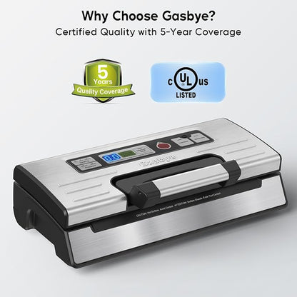 Vacuum Sealer Machine, 95kPa Food Sealer with Double Heat Seal for Dry/Moist Food, Easy-lock Handle, Built-in Bag Storage & Cutter, Progress Display, Removable Drip Tray, Silver