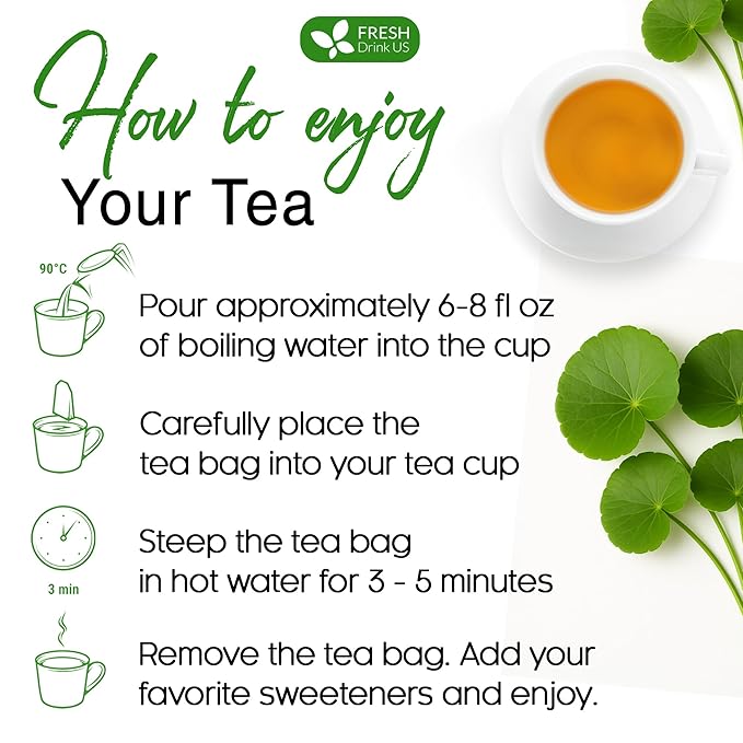FreshDrinkUS, Premium Gotu Kola Leaf Tea – 75 Tea Bags | Pure Dried Centella Asiatica Leaves | Naturally Caffeine-Free Herbal Tea | Refreshing Aroma & Smooth Taste | Premium Herbal Infusion. Vegan