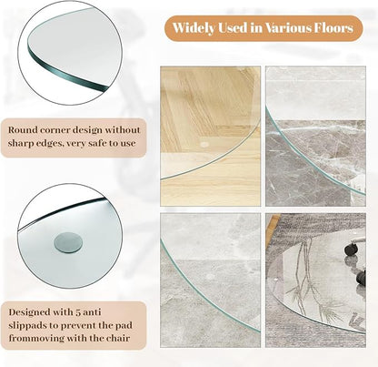 [Tempered Glass] 55" x 55" Round Glass Chair Mat, Heavy Duty Hard Floor Mat with Round Corner and Polished Edge, Office Chair Mat for Carpet Office Home Hardwood Floor Desk