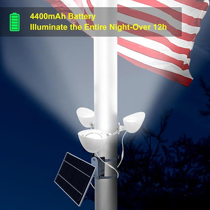 Solar Flag Pole Light, 3 Super-Spotlights LEDs, Adjustable Metal Clamps Fits