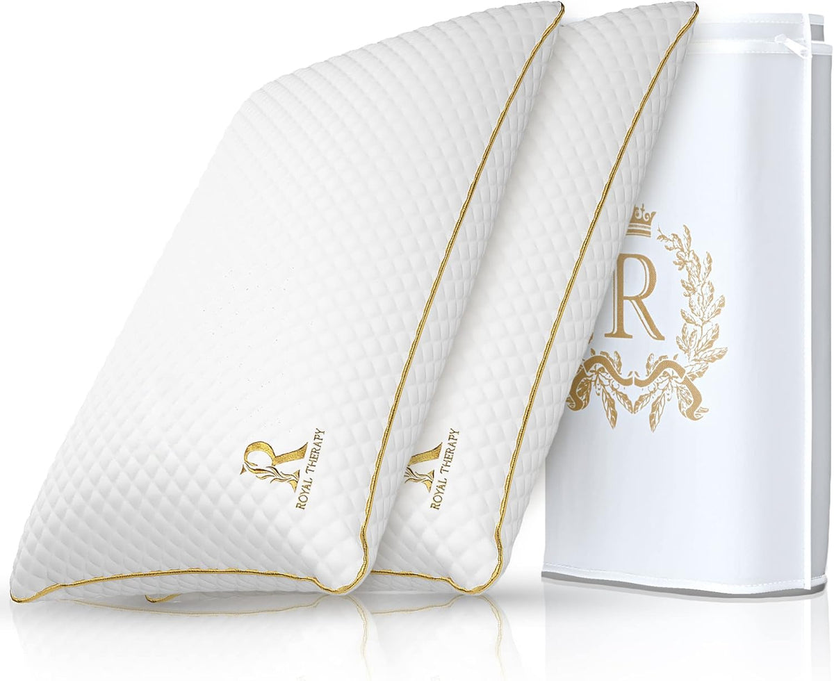 Royal Therapy Pillows Queen Size Set of 2, Shredded Memory Foam Queen, Rayon Derived from Bamboo, Queen Pillows, for Side Sleepers Bed Cooling