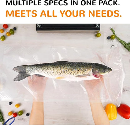 Multi-Size Sealing Solution Vacuum Sealer Bags & Rolls – 100x 6''x10'', 100x 8''x12'', 3 Rolls 11''x20', 3 Rolls 8''x20' – Premium Commercial-Grade for Food Storage, Meal Prep, & Sous Vide, Wevac