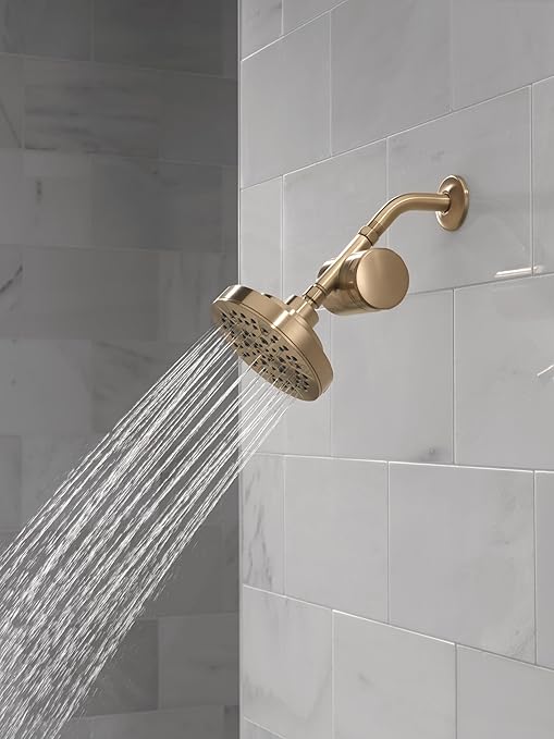 Delta Faucet 5-Setting Shower Head Gold with Clarifi Standard Shower Filter Attachment with Filter