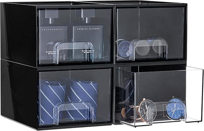 Vtopmart Black Small Stackable Storage Drawers, Cologne Organizer for Men,Plastic Containers for Vanity, Dresser,Office Desk,Bathroom Countertop Organization,Ideal for Room Decor,Gifts for Men
