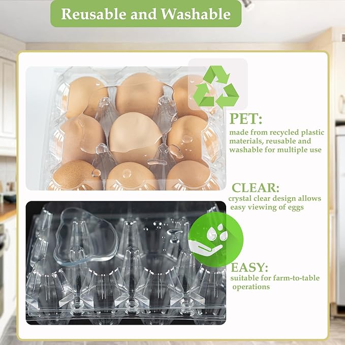 48 Pack Egg Cartons Cheap Bulk 12 Count, Plastic Egg Carton 3x4 Grids, Clear Blank Egg Cartons for Family Pasture Farm Markets