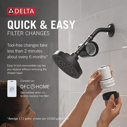 Delta Faucet 5-Setting Shower Head Matte Black with Clarifi Standard Shower Filter Attachment with Filter