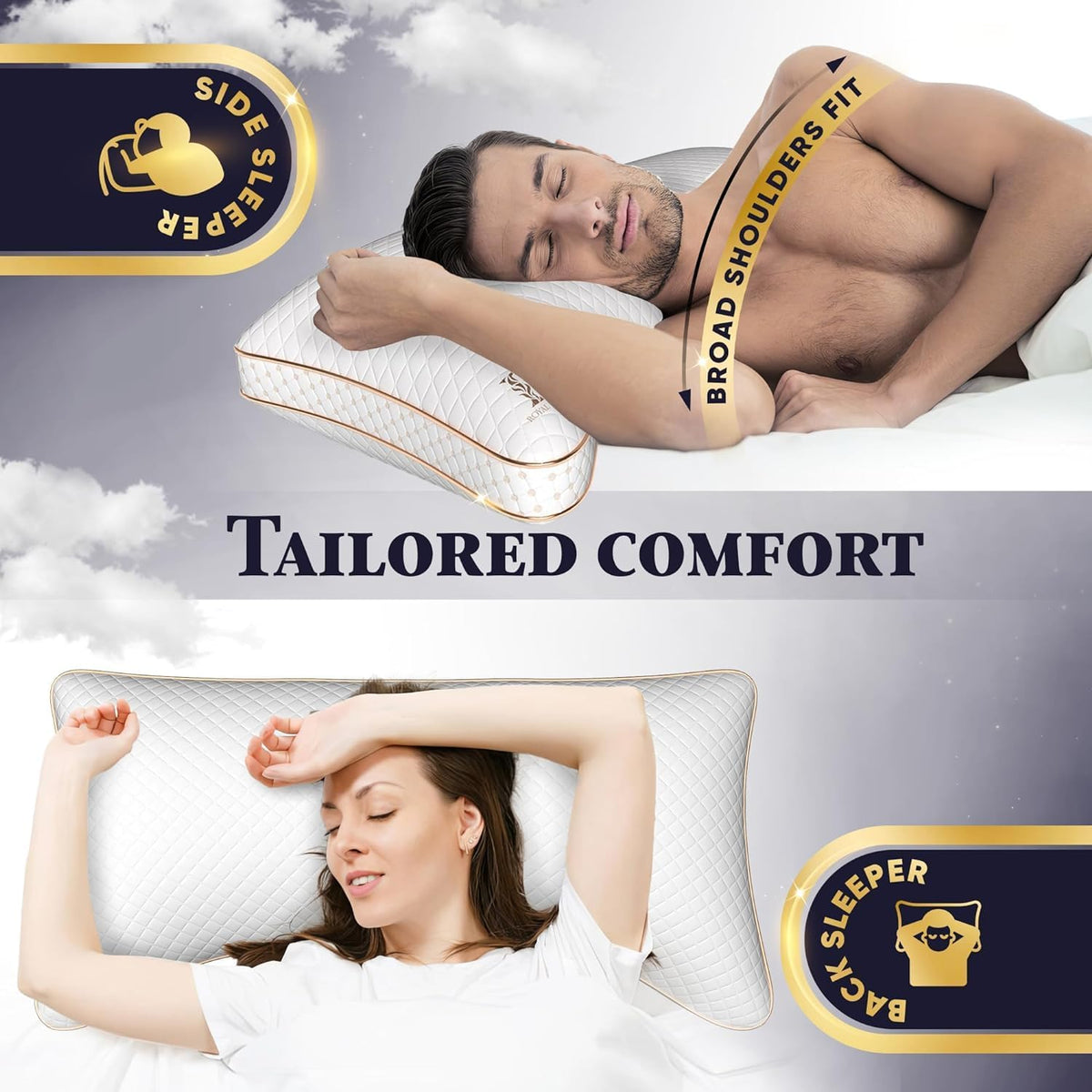 Royal Therapy Queen Memory Foam Pillow, Adjustable Shredded Memory Foam Pillows Queen Odor-Free Pillow for Neck & Shoulder Pain Relief, Support for Back, Stomach, Side Sleepers, BioForm