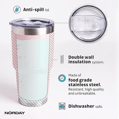 NORDAY | Tumbler with Lid - 30oz - Blush Glitter Insulated Tumbler - Stainless Steel Tumblers - Double Wall Insulated Travel Coffee Mug for Car Cup Holder - Keeps Temperature for 24hr - Anti Spill Lid