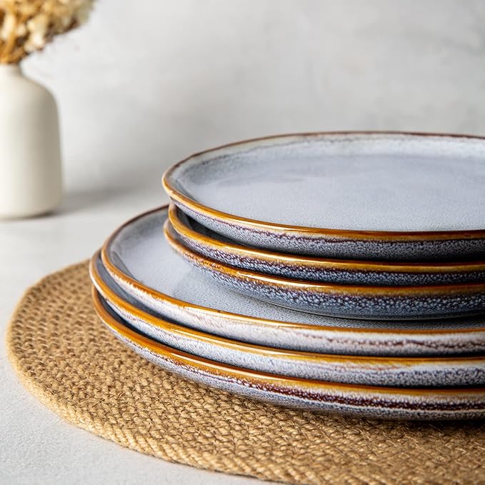 AmorArc Ceramic Dinner Plates Set of 6, 10.5 Inch Handmade Reactive Glaze Stoneware Plates, Large Rustic Shape Dinnerware Dish Set for Kitchen, Microwave & Dishwasher Safe, Scratch Resistant - Blue