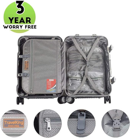 TRAVELKING All Aluminum Carry On Luggage with TSA Locks Fashion Cool Metal Hard Shell Spinner Suitcase (Silver, 20 Inch)…