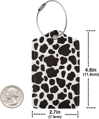 2 Pack Luggage Tags for suitcases Cute Cow Luggage Tag, Leather Stainless Steel Loop Label Tag for Men Women Travel Bag Suitcase(Cow)