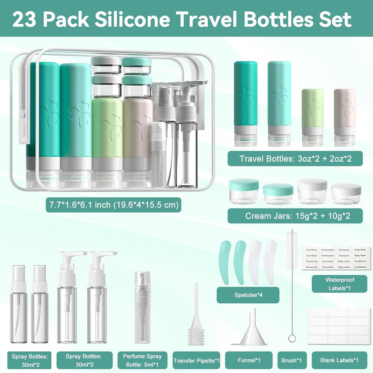 INSFIT Travel Bottles for Toiletries 23pack, TSA Approved Travel Size Toiletries, Airplane Essentials for Creams, Shampoo, Cosmetic Liquids