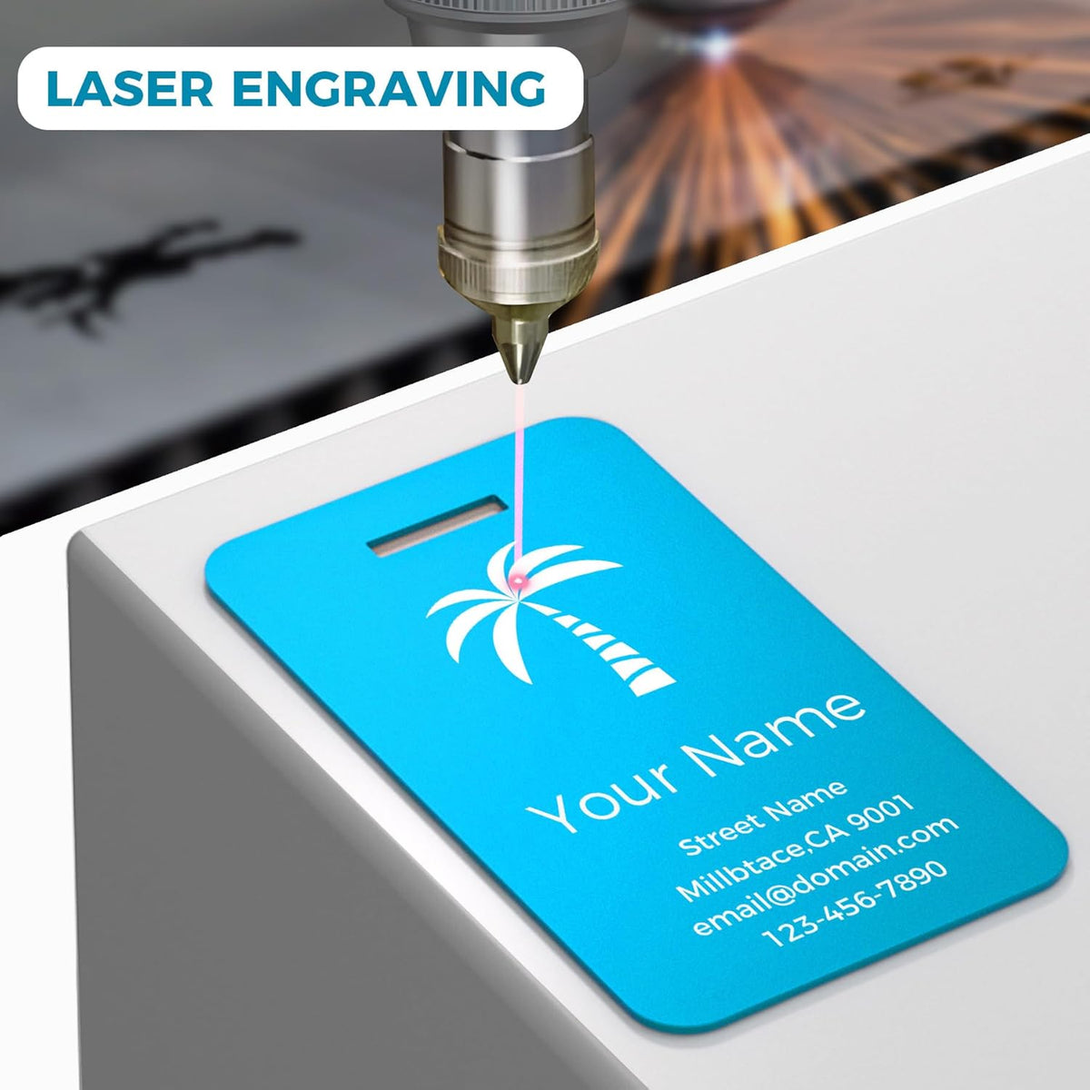 Personalized Luggage Tags, Custom Luggage Tags 4 Pack TSA Approved Double Sided Laser Engraving, Metal Luggage Tag for Suitcases with Stainless Loops, Name Tag for Bags, Backpacks (Lake Blue)