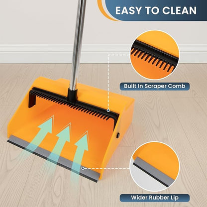 Large Commercial Dustpan with Comb，Long Handle Upright Heavy Duty Dust Pan Outdoor Indoor for Courtyards, Garages, Lobbies, Shopping Malls, Market Floors, Sidewalks, Classroom Floor Cleaning