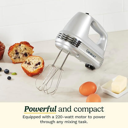 Cuisinart Power Advantage PLUS 9-Speed Hand Mixer, 220W-Motor Hand Blender Electric Mixer with 9 Speed Settings, XL Dishwasher-Safe Beaters, 3 Low Mixing Speeds, Storage Case, HM-90BCS, Brushed Chrome