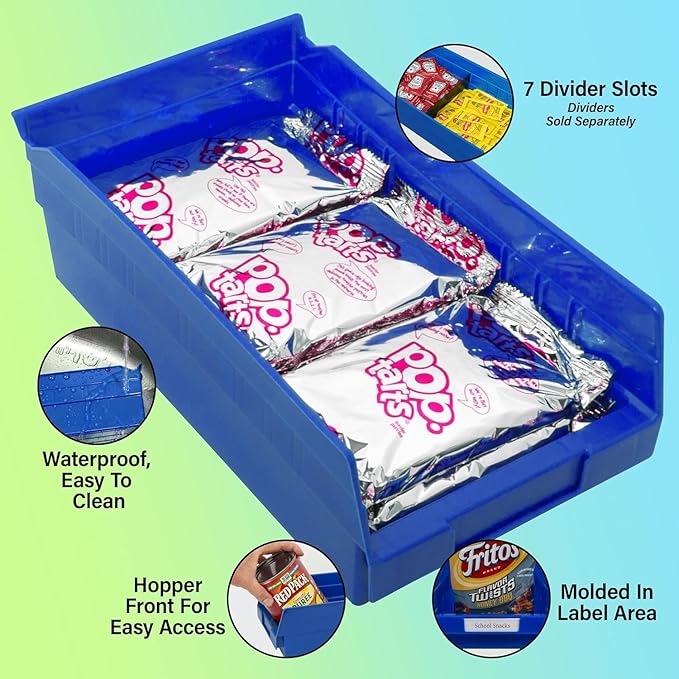 Akro-Mils 30130 Plastic Shelf Bins, Heavy Duty Storage Bins for Garage, Closet, and Drawer Organization, 12-Inch x 6-1/2-Inch x 4-Inch, Blue, 12-Pack