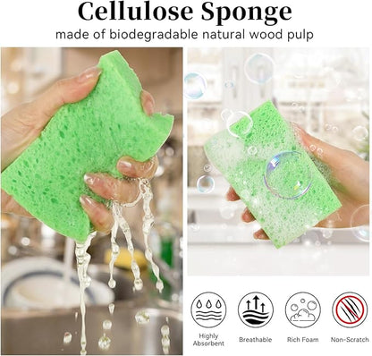 6 Pcs Kitchen Sponges for Dishes Cleaning, Non Scratch for Non Stick Cookware, Compressed Natural Cellulose Sponges, Dish Washing Scrubbers, Scrubbing Pads for Household, Bathroom (Green)