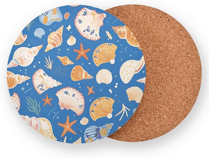 Seashells Different Shapes and Starfish Aesthetic Coaster 4 Pcs Corkboard