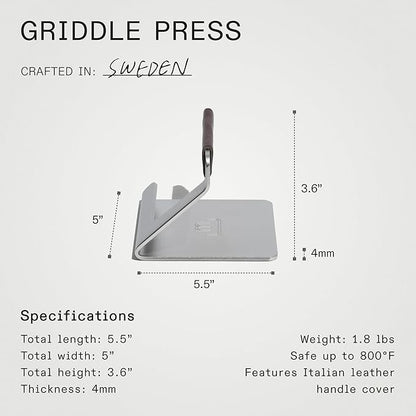 Made In Cookware - Stainless Steel Grill Press - Removable Leather Handle Cover - Crafted in Sweden