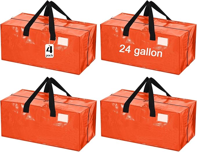 4 Pcs 24 Gallon Large Moving Bags with Zipper and Handles Foldable Storage Duffle Bags Heavy Duty Extra Large Totes for College Dorm Travel Clothes Blankets Bedding Moving (Orange)