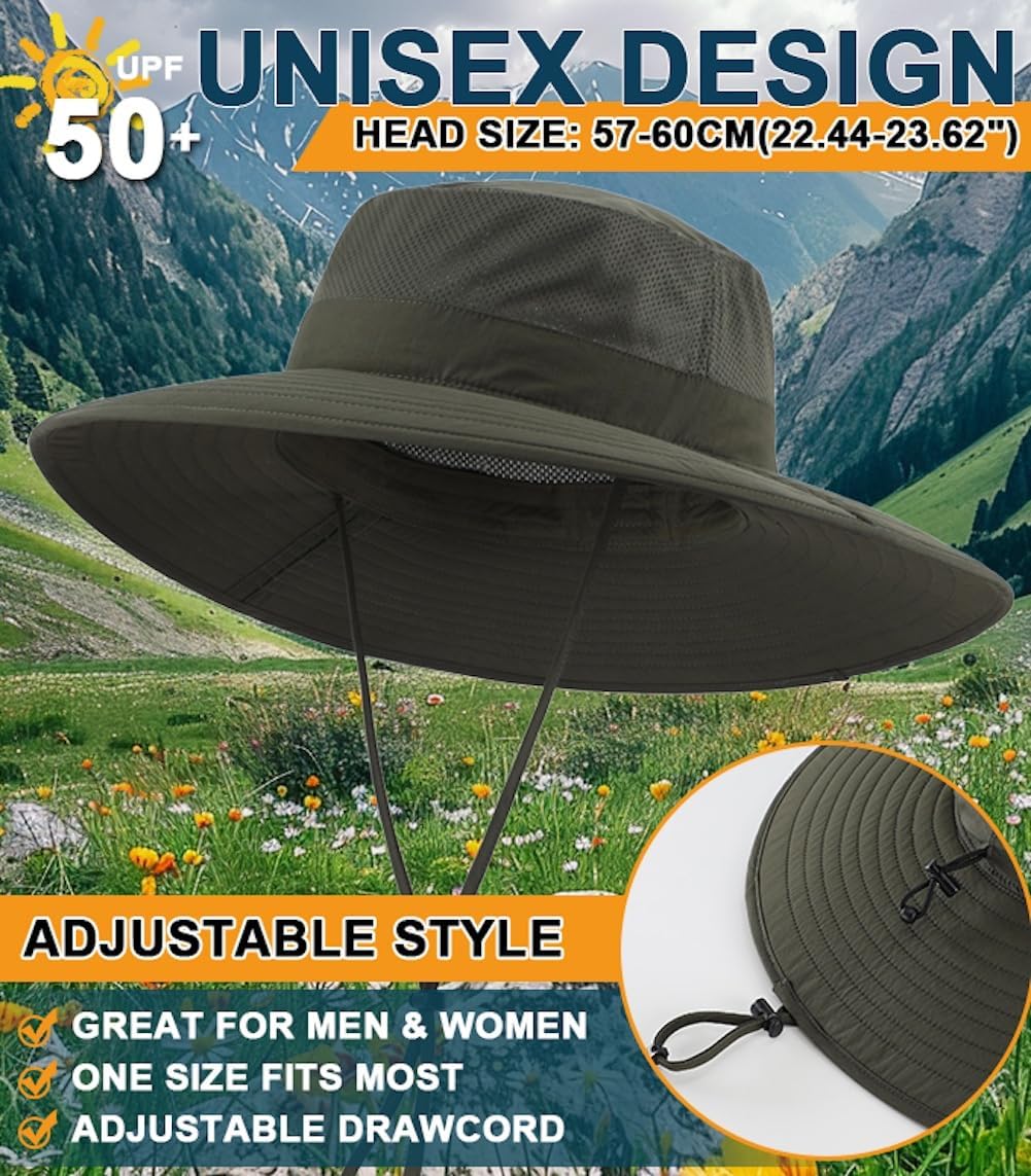 Home Prefer UPF50+ Mens Sun Hat Wide Brim Fishing Hat Foldable Large Brim UV Protection Sun Hat for Men Women Beach Gardening