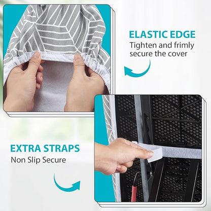 Seiritex Ironing Board Cover with Padding 15 x 54 inch Standard Full Size, Heat Reflective with Hook and Loop Fasteners, Thick Padding with Elasticized Edges, 3 Layers Iron Board Cover (Gray Cube)
