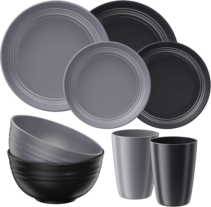 Quatish 8 Pcs Unbreakable Plates and Bowls, Plastic Dinnerware Sets