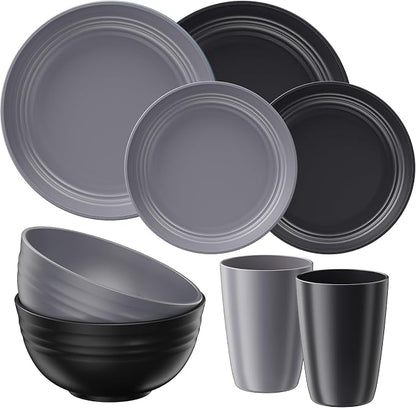 Quatish 8 Pcs Unbreakable Plates and Bowls, Plastic Dinnerware Sets