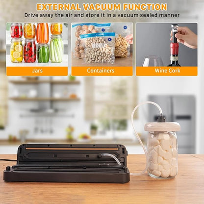 Vacuum Sealer Machine, Fast-Compact/Multi-Functional Vacuum Sealer for Food with Starter Kites, Dry/Moist Mode & External Vacuum System, Built-in Cutter & 10 Vacuum Bags