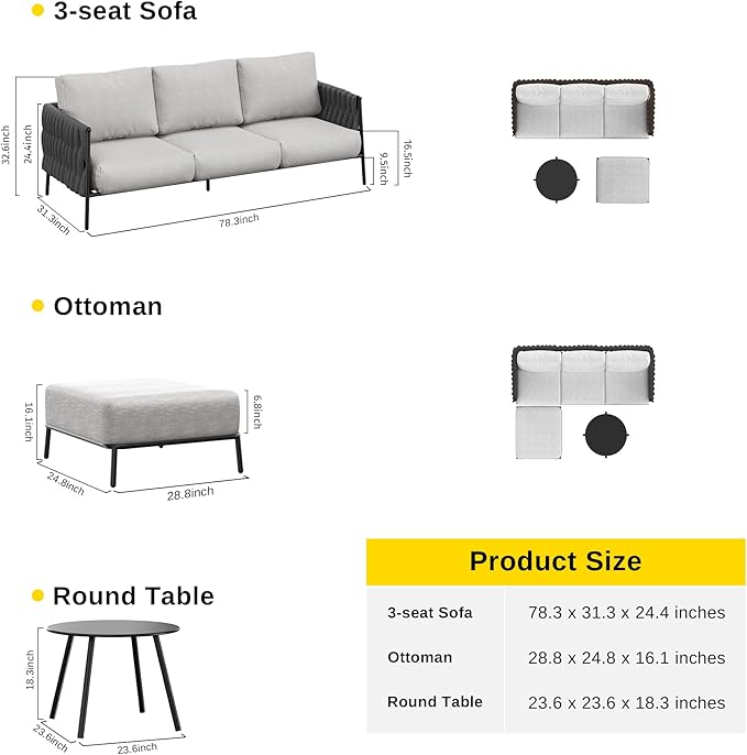 EAST OAK Life Chatter Patio Furniture Set, Outdoor Furniture Sectional Sofa Set