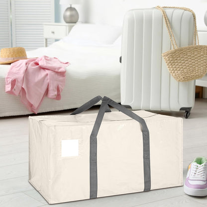 8 Pack Extra Large Moving Bags Heavy Duty Packing Bags with Extra Long Handles and Zippers Storage Totes for College Students Room Dorm Essentials Packing Supplies(Beige)